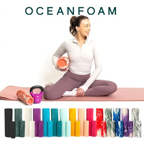 Oceanfoam Ripple Travel Foam Roller (11" x 3.35") Firm Mini Foam Roller for Physical Therapy, Deep Tissue Massage, Back Pain - High Density, Ergonomic Wave Textured - Yoga, Exercise (Orange Marbled)
