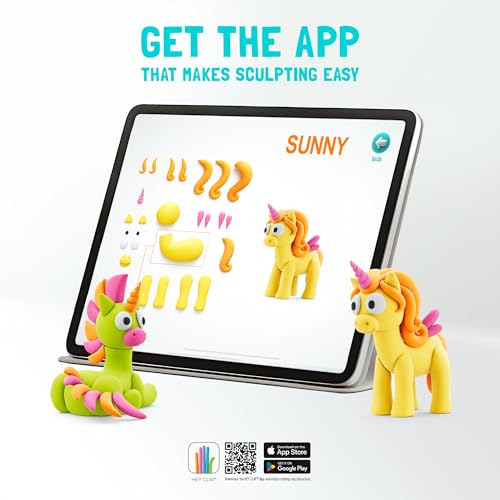 Hey Clay - Modelling Air-Dry Clay with Fun Interactive App - Lighty, Series Rainbow Unicorns, 3 cans - color: Lighty