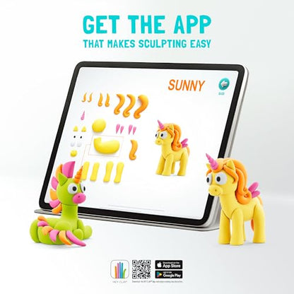 Hey Clay - Modelling Air-Dry Clay with Fun Interactive App - Lighty, Series Rainbow Unicorns, 3 cans - color: Lighty
