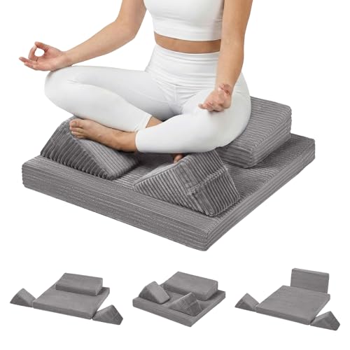 Meditation Cushion, Meditation Mat with Knee Support, Light Grey | Large Washable Meditation Pillow for Sitting on Floor, Yoga Pillow with 2 Knee Cushions for Comfortable Sitting, 24x24in - color: Light Dark, size: 24X24X2 Inch