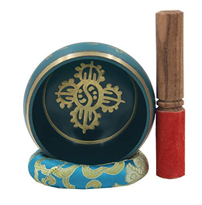 DharmaObjects Medium Tibetan Meditation Om Mani Padme Hum Peace Singing Bowl With Mallet - color: Turquoise, size: Medium