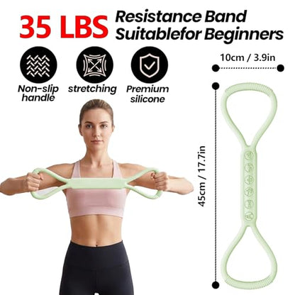 SHANPIN Figure 8 Resistance Band, Silicone Exercise Band with Non-Slip Grip, Full Body Toning for Yoga Pilates Physical Therapy Home Gym, for Women Men - color: Green 35 LBS
