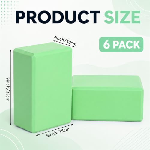 Wettarn 6 Pack Yoga Blocks 9 x 6 x 4 Inch EVA Foam, Lightweight | Non Slip, Yoga Props Accessories for Pilates, Stretching and Meditation - color: Green