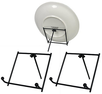 Black Metal Folding Easel Display Stands Set of 3 – Tabletop Holders for Plaques, Decorative Plates, Picture Frames, Canvas Art, Cookbooks & Tiles – Stable Wire Iron Easels, 4 Inch x 3.88 Inch - size: 4 Inch