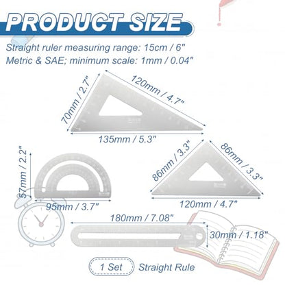 HARFINGTON 4pcs Triangular Ruler Set 15cm/6" Aluminum Alloy Straight Geometric Protractor Triangle Engineering Scale Drafting Ruler Kit Measuring Drawing Tool for Classroom Home, Silver White - color: Silver White
