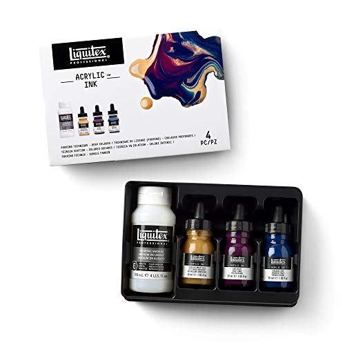 Liquitex Professional Acrylic Ink, 1-oz (30ml), Pouring Technique, Deep Colors, Set of 4 | Ultra Fluid Acrylic, Highly Pigmented, Dye-Free, Non-Fading, Satin Finish, Permanent When Dry, Lightfast - color: Pouring Set - Deep Colors