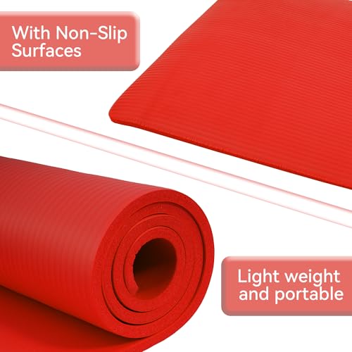 Fitvids Yoga Mat, 1/2-Inch Extra Thick High Density Exercise Mat, Anti-Tear Exercise Yoga Mat with Carrying Strap, Suitable for Various Yoga Exercises - color: Red