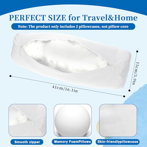 2 Pcs White Neck Bolster Pillow Covers Round Necks Pillowcase Silk Satin Neck Roll Pillowcases Neck Roll Pillow Cover with Zipper Breathable Silky Pillowcases Cylindrical Pillows Cushion (18 x 6 inch)