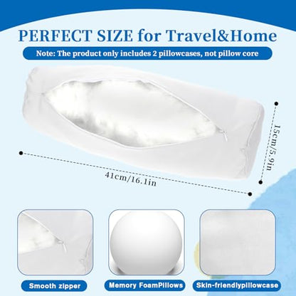 2 Pcs White Neck Bolster Pillow Covers Round Necks Pillowcase Silk Satin Neck Roll Pillowcases Neck Roll Pillow Cover with Zipper Breathable Silky Pillowcases Cylindrical Pillows Cushion (18 x 6 inch)