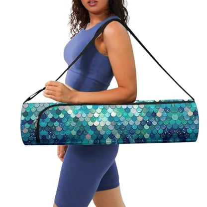 Yoga Mat Bag for Women & Men Full-Zip Yoga Mat Carrier Bag for Class Workout Park with Adjustable Strap - color: Blue Fish Scale1