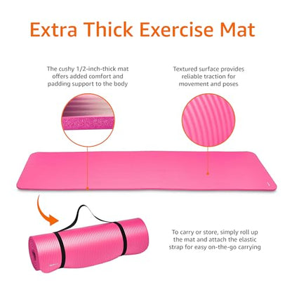 Amazon Basics Extra Thick Exercise Yoga Mat with Carrying Strap - color: Pink, style: 1/2 Inch