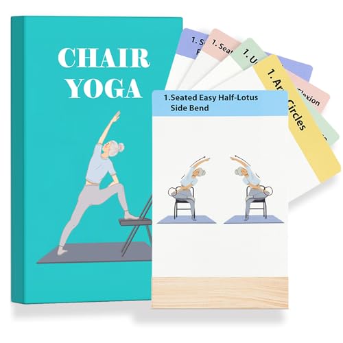 Chair Yoga Cards with Solid Wood Stand for Seniors & Older Adults | 50 Large Print Exercises with 5 Guided Routines | The Perfect Chair Yoga Gift for Balance, Strength & Flexibility