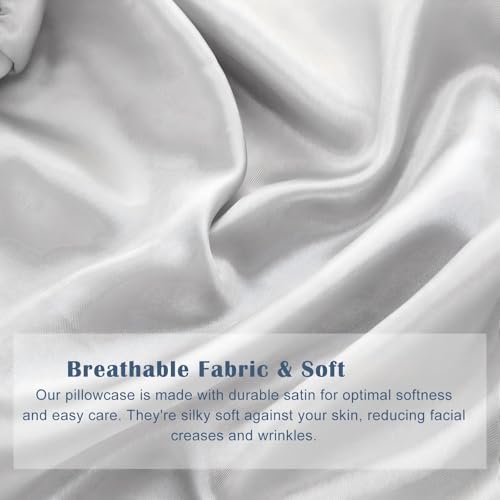 Remerry 4 Pack 18 x 6 Inches Gray Silk Satin Neck Roll Pillow Cases, Cover Only Round Neck Bolster Pillow Covers Cervical Cylinder Case with Zipper, Pillowcases for Hair Skin - color: Gray, size: 18 x 6 inches
