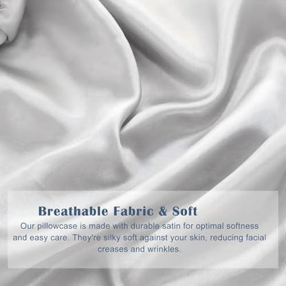 Remerry 4 Pack 18 x 6 Inches Gray Silk Satin Neck Roll Pillow Cases, Cover Only Round Neck Bolster Pillow Covers Cervical Cylinder Case with Zipper, Pillowcases for Hair Skin - color: Gray, size: 18 x 6 inches