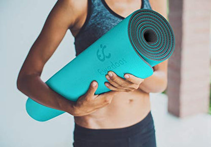 Ewedoos Eco Friendly Yoga Mat Thick TPE Yoga Mat Non Slip Yoga Mats Anti-tear Exercise Workout Mat for Women Men Kids Yoga, Pilates and Fitness - color: ACE TEAL