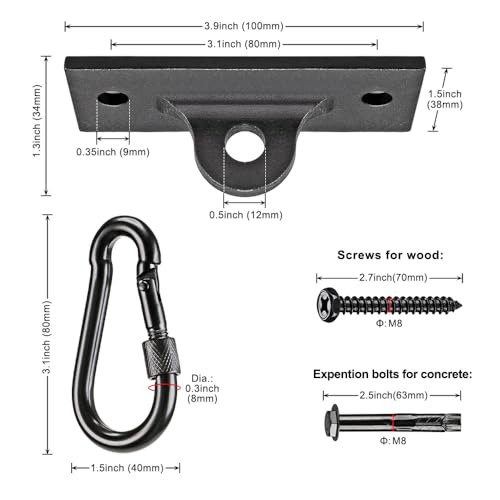Dolibest Heavy Bag Hangers & Brackets - Ceiling Mount with Carabiner for Strength Training, Aerial Yoga & Resistance Bands - color: 2 Holes Ceiling Anchor