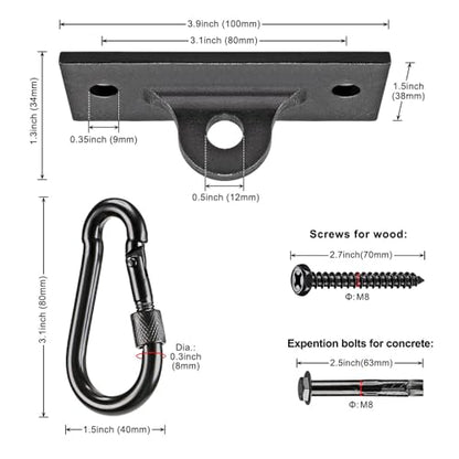 Dolibest Heavy Bag Hangers & Brackets - Ceiling Mount with Carabiner for Strength Training, Aerial Yoga & Resistance Bands - color: 2 Holes Ceiling Anchor