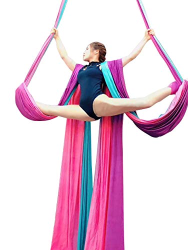 Durable Aerial Silks Starter Kit with 11-Yard Yoga Hammock & Hardware | Aerial Swing for Acrobatic Flying Yoga & All Levels, Aerial Rigging Point up to 14ft, Durable, Safe - color: Multicolor-G