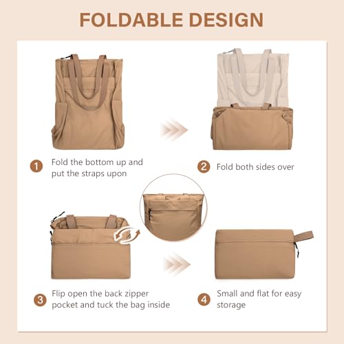 GOLF SUPAGS Foldaway Convertible Tote Backpack Lightweight Nylon Daypack for Women Men City Pack Versatile Backpack for Leisure Travel, Gravel Brown - color: Gravel Brown