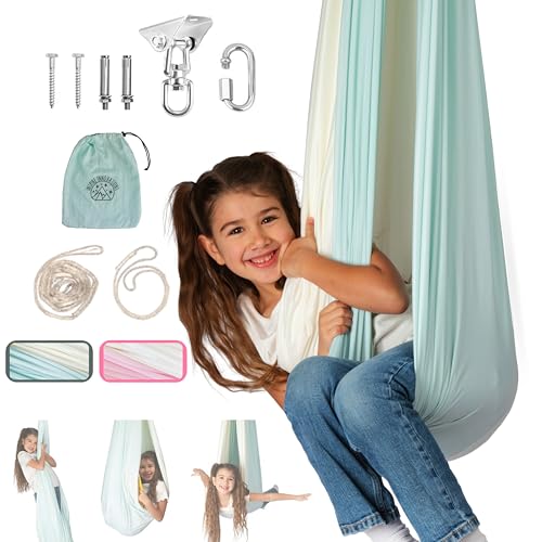 Double Layer Kids Sensory Swing Indoor & Outdoor | Therapy Swing | Sensory Swing for Adults | Hammock | Autism Swing | Special Needs | Reversible Cuddle Chair - color: Light Teal/Ivory