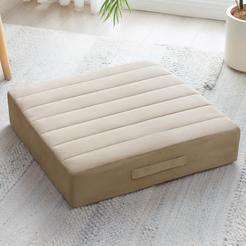 JKMAX 22 inches Floor Pillow for Adults - Large Meditation Cushion with Thick Foam & Soft Tufted Cover - Premium Outdoor Square Floor Cushion Seat - Yoga Pillows for Sitting On Floor - Khaki - color: Khaki, size: 1 Count