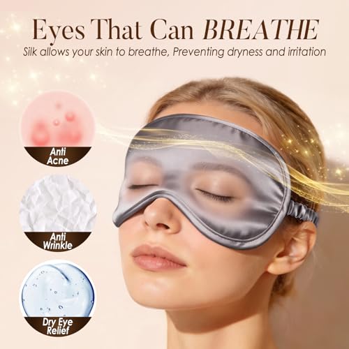 LULUSILK Mulberry Silk Sleep Eye Mask Blindfold with Elastic Strap Headband, Soft Eye Cover Eyeshade for Night Sleeping, Travel, Nap (Charcoal Gray) - color: Charcoal Gray