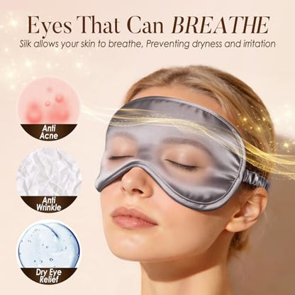 LULUSILK Mulberry Silk Sleep Eye Mask Blindfold with Elastic Strap Headband, Soft Eye Cover Eyeshade for Night Sleeping, Travel, Nap (Charcoal Gray) - color: Charcoal Gray
