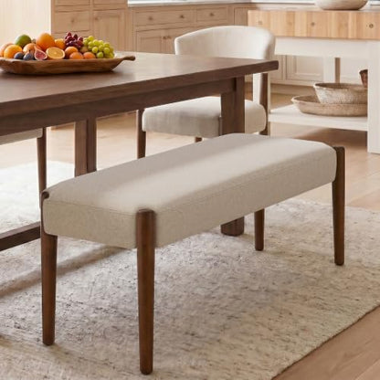 Usaint 42" End of Bed Bench with Wood Legs, Beige with Walnut Leg - color: Beige With Walnut Leg
