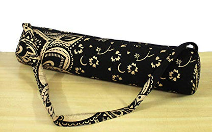 ICC Black Gold Mandala Full-Zip Exercise Yoga Mat Carry Bag Gym Beach Pilates Carrier Bags Hippie Mandala Indian Cotton Bag - style: Black Gold Flower Half