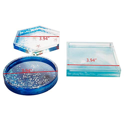 3 Pack DIY Coaster Silicone Mold, Include Round, Square, Hexagon, Molds for Casting with Resin, Cement