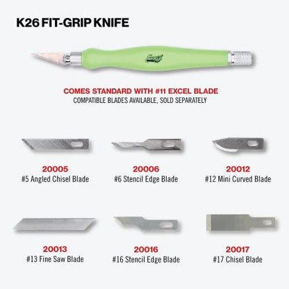 Excel Blades Fit Grip Craft Knife With #11 Ultra-Sharp Carbon Steel Angled Blade – Precision Hobby Knife With Contoured Rubberized Grip For DIY, Art Crafts, And Model Projects – Green, Made in the USA - color: Green