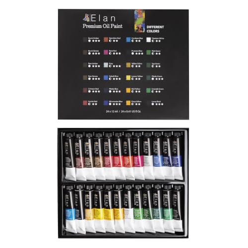 Elan Professional Oil Paint Set, 24 Vibrant Colors Mini Tubes 0.4fl oz, Oil Paints for Canvas Painting, Art Paints for Adults & Artists | Highly Pigmented Oil Paints for Canvas, Smooth Application, Glossy and Rich Finish - color: Oil, style: 24x0.4 Oz
