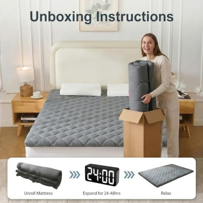 DOWNSTORIA Japanese Floor Mattress, Futon Mattress Roll Up Tatami Mat with Handle,Twin Size, Grey(39x75)