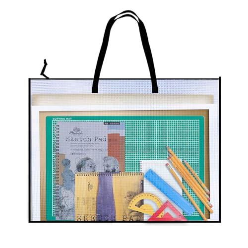 Opret 19x25 inch Art Portfolio Bags, Artwork Storage Case with Handle and Zipper Vinly Mesh Folder Organizers for Bulletin Boards, Scrapbooks, Keepsake and Poster Storage - color: 1 Pack