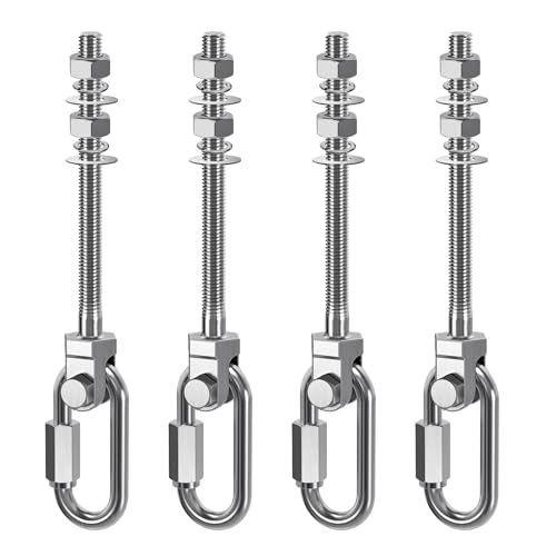 Dolibest Heavy Duty Swing Hanger, 304 Stainless Steel Swing Bolts w/Quick-Connect Carabiner, Swing Hook w/Dual-Screw Locking for Hammock, Yoga Swing, Porch Swing for Wood/Metal Beam-(M10X5'')-1500LB - color: M10X5''-4PCS