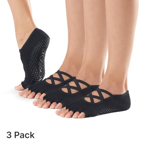 toesox Bellarina Grip Socks for Women, Half-Toe - color: Black, Black, Black, size: Medium