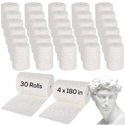30 Rolls Plaster Bandages for Art, 4 x 180 in Gauze Plaster Rolls Bulk Craft Supplies, Easy Shaping and Fast Drying in Art Projects