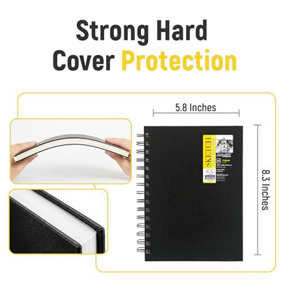 MAyART A4+ Spiral Sketchbook Hardcover, 120 Pages 110gsm White Thick Paper Drawing Sketch Book, 8.3 x 11.7 inch Wire-O Bound Artist Sketchbook, Acid-Free Sketch Pad for Pencil, Ink & Marker - size: A4