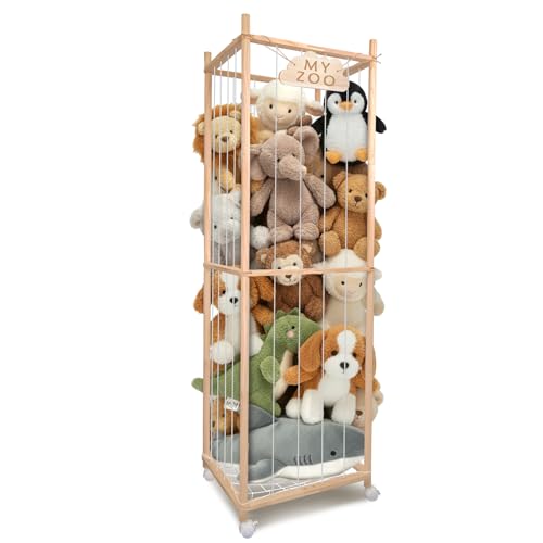 Stuffed Animal Storage Zoo with Wheels, 64" Wooden Large - color: Wooden