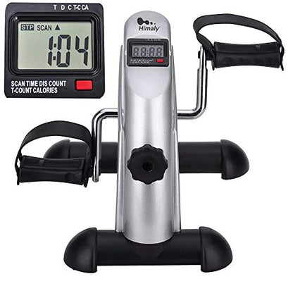 Mini Exercise Bike, himaly Under Desk Bike Pedal Exerciser Portable Foot Cycle Arm & Leg Peddler Machine with LCD Screen Displays - color: Sliver