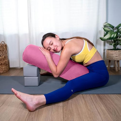 Pranayama Yoga Bolster Meditation Pillow - color: Pink, size: Cylindrical 26" x 8"