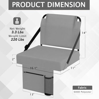 2pcs Stadium Seat for Bleachers with Back Support，Portable Bleacher Chairs with Back and Cushion，Includes Shoulder Strap and Cup Holder - color: Grey,2 Pack