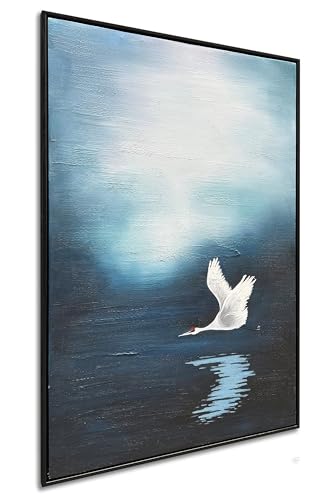 NANKAI Art Hand-Painted Lake Swan Oil Painting in Modern Abstract Style Suitable for Decorative Art for Home Office corridors and Walls. 36x24 inches(with Solid Wood Exterior Frame) - color: Nkhb356