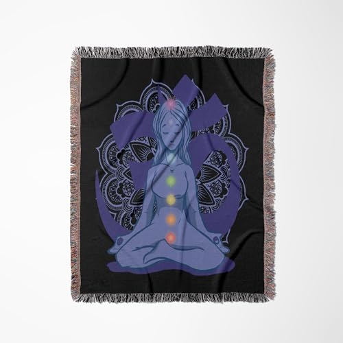 3dRose Blue and Purple Mandala with Yoga Person Woven Blanket