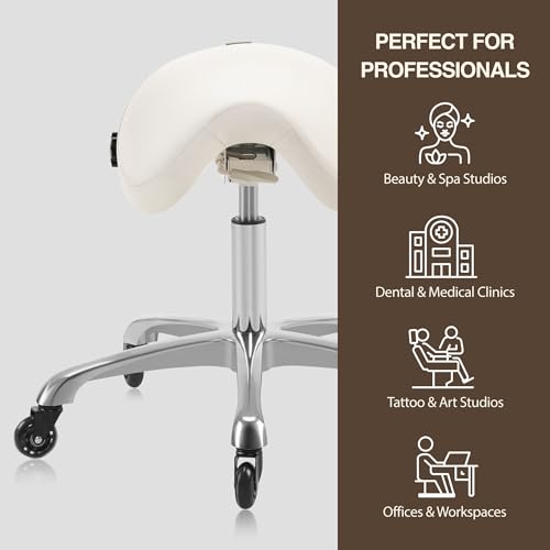 Premium Multifunctional Ergonomic Saddle Chair 507 INOA for Hygienic Clinic, Spa, Massage, and Dental Hygienist - Rolling Swivel Stool (Vanilla, Standard 507) - color: Vanilla