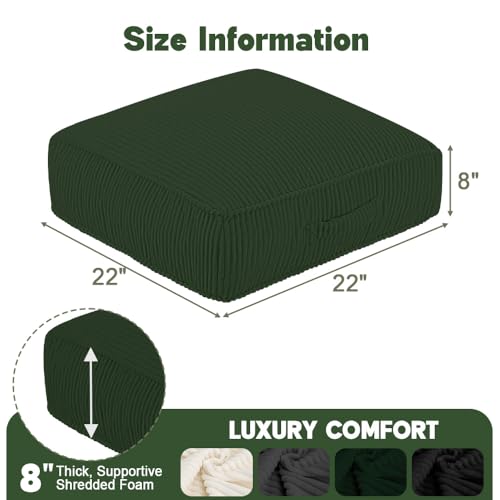 Meditation Floor Pillow for Adults, 8" Extra Thick Floor Cushion - color: Green, size: 22x22x8 inch