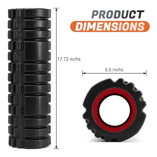 Foam Roller for Deep Tissue Massager, Patented Exercise Roller | 18" Trigger Point Foam Roller for Muscle Recovery, Physical Therapy, Improves Mobility, Fitness, Yoga and Pilates, Black - color: Black