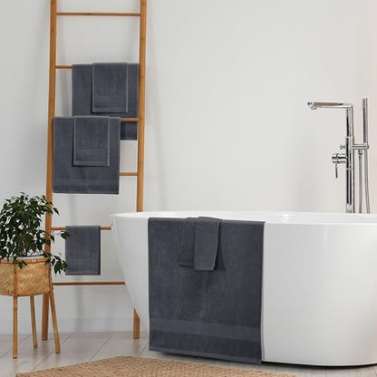 Belizzi Home 8 Piece Towel Set 100% Ring Spun Cotton, 2 Bath Towels 27x54, 2 Hand Towels 16x28 and 4 Washcloths 13x13 - Ultra Soft Highly Absorbent Machine Washable Hotel Spa Quality - Grey - color: Grey, size: 8 Piece Towel Set