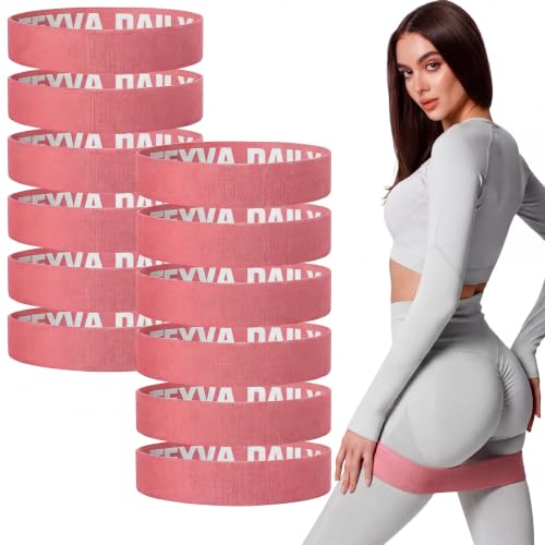 12 Pcs Fabric Resistance Bands for Working Out, Non-Slip Exercise Bands for Women, Pink Booty Elastic Loop Band for Glute Butt Thigh Yoga Pilates Stretching Gym Studio - color: Dark Pink