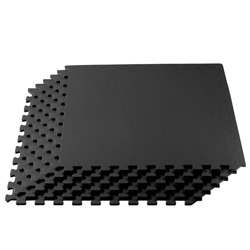 We Sell Mats 3/8" Thick Multipurpose EVA Foam Exercise Floor Mat, Interlocking Tiles, Anti-Fatigue for Home or Gym - color: Black, style: 16 Square Feet (4 Tiles)
